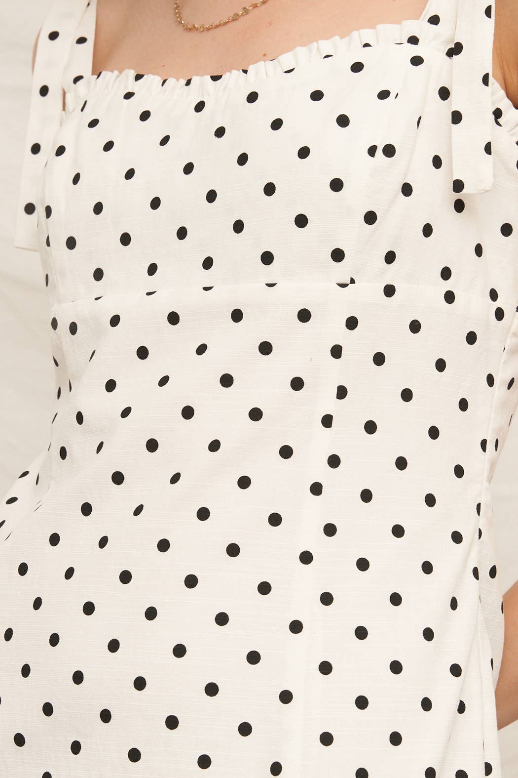 Sleeveless Polka Dot Midi Dress with Slit : White & Black