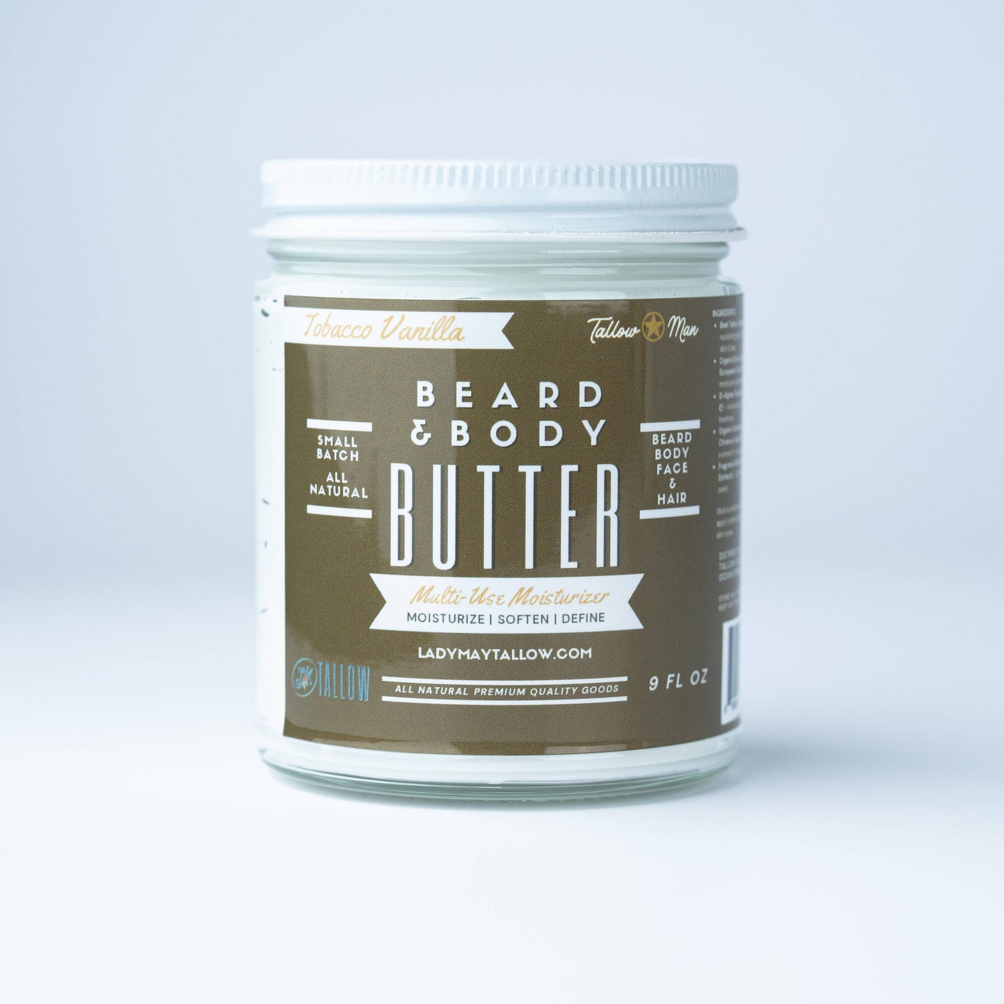 All-Natural Tallow Beard, Hair & Scalp Butter: TOBACCO VANILLA 9oz