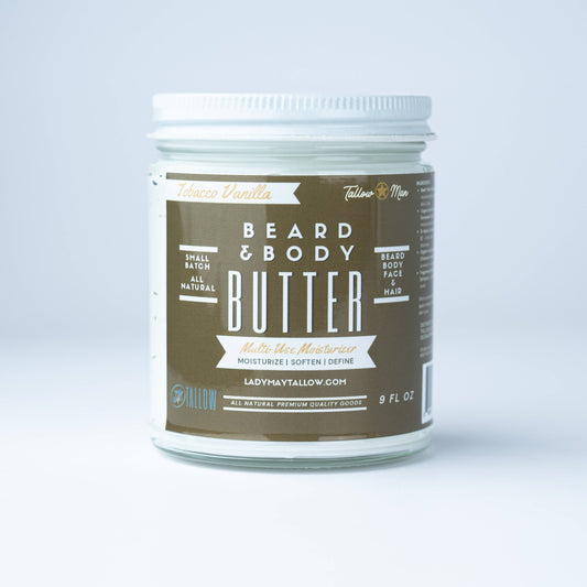 All-Natural Tallow Beard, Hair & Scalp Butter: TOBACCO VANILLA 9oz
